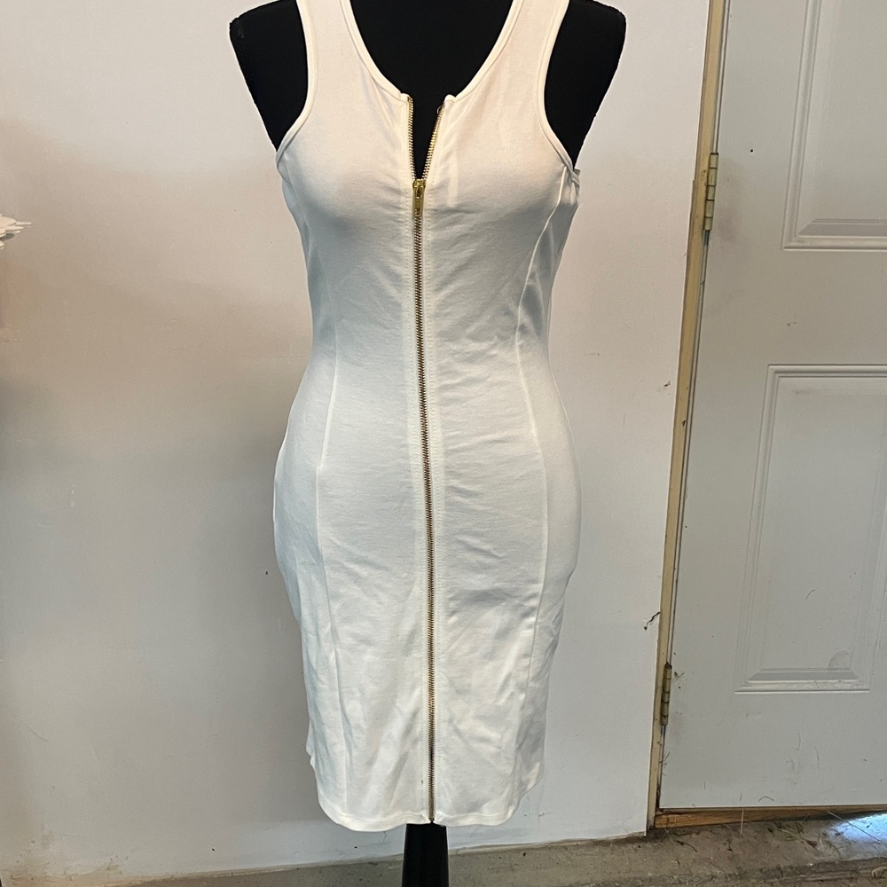 Charlotte Russe Ivory Zip-Front Midi Dress
